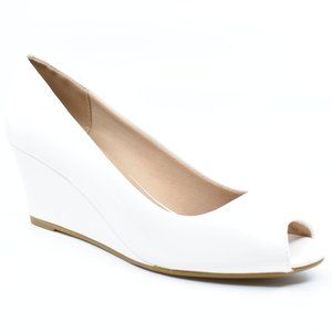 white closed toe wedge sandals